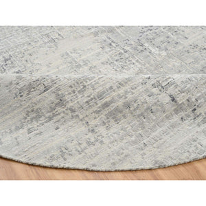 13'9"x13'9" Light Gray Hand Knotted Modern Hand Spun Undyed Natural Wool Round Oriental Rug FWR385392