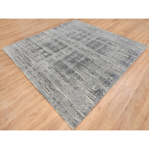 8'2"x8'2" Light Gray Hand Knotted Modern Hand Spun Undyed Natural Wool Square Oriental Rug FWR385398