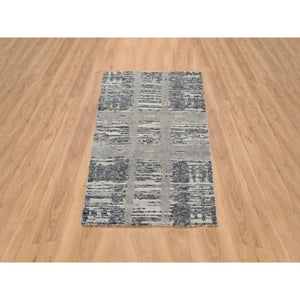 2'1"x3'1" Light Gray Hand Knotted Modern Hand Spun Undyed Natural Wool Mat Oriental Rug FWR385422