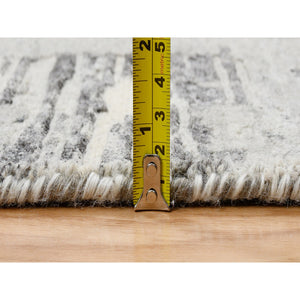 2'1"x3'1" Light Gray Hand Knotted Modern Hand Spun Undyed Natural Wool Mat Oriental Rug FWR385422