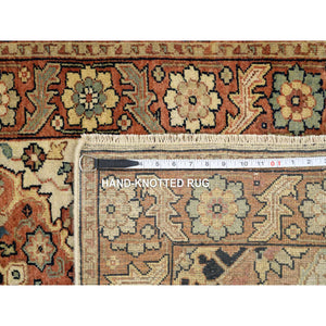 2'7"x10'1" Ivory, Natural Dyes Soft Wool Hand Knotted, Antiqued Fine Heriz Re-Creation Dense Weave, Runner Oriental Rug FWR385488