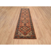 Load image into Gallery viewer, 2&#39;7&quot;x12&#39; Terracotta Red, Pure Wool Hand Knotted Antiqued Fine Heriz Re-Creation, Dense Weave Natural Dyes, Runner Oriental Rug FWR385500