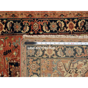 2'7"x12' Terracotta Red, Pure Wool Hand Knotted Antiqued Fine Heriz Re-Creation, Dense Weave Natural Dyes, Runner Oriental Rug FWR385500