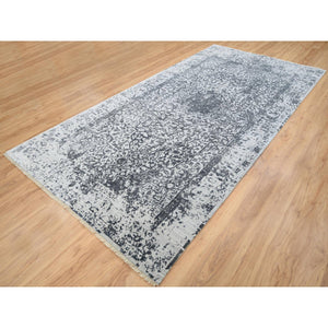 6'x12'1" Gray Broken Persian Design Wool and Pure Silk Hand Knotted Gallery Size Runner Oriental Rug FWR385818