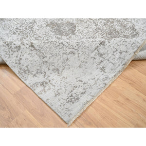 8'3"x8'3" Gray, Broken Persian Design, Hand Knotted Wool and Pure Silk, Square Oriental Rug FWR385926