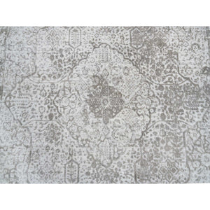 8'3"x8'3" Gray, Broken Persian Design, Hand Knotted Wool and Pure Silk, Square Oriental Rug FWR385926