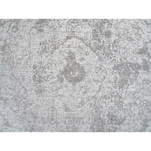 6'7"x6'7" Gray, Hand Knotted Broken Persian Design, Wool and Pure Silk, Round Oriental Rug FWR385932