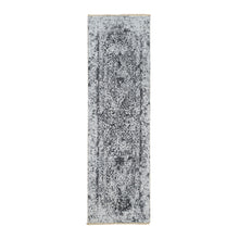 Load image into Gallery viewer, 2&#39;7&quot;x8&#39;2&quot; Gray Hand Knotted Broken Persian Design Wool and Pure Silk Runner Oriental Rug FWR385944