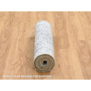 2'7"x8'2" Gray Hand Knotted Broken Persian Design Wool and Pure Silk Runner Oriental Rug FWR385944