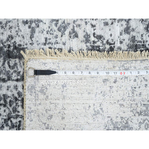 2'7"x8'2" Gray Hand Knotted Broken Persian Design Wool and Pure Silk Runner Oriental Rug FWR385944