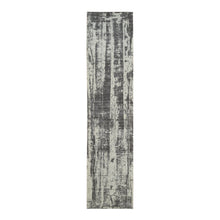 Load image into Gallery viewer, 2&#39;6&quot;x11&#39;10&quot; Charcoal Black, Hand Loomed Modern Design Jacquard, Tone On Tone Wool and Art Silk, Runner Oriental Rug FWR385962