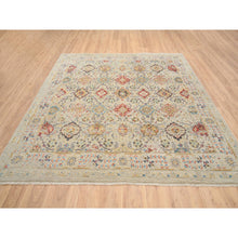 Load image into Gallery viewer, 8&#39;1&quot;x8&#39;1&quot; Beige, THE SUNSET ROSETTES with Soft Colors, Wool and Pure Silk, Hand Knotted, Square Oriental Rug FWR385980