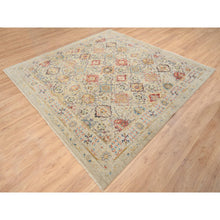 Load image into Gallery viewer, 8&#39;1&quot;x8&#39;1&quot; Beige, THE SUNSET ROSETTES with Soft Colors, Wool and Pure Silk, Hand Knotted, Square Oriental Rug FWR385980