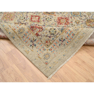 8'1"x8'1" Beige, THE SUNSET ROSETTES with Soft Colors, Wool and Pure Silk, Hand Knotted, Square Oriental Rug FWR385980