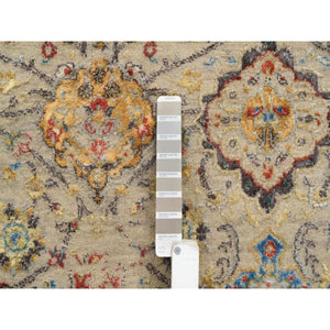 8'1"x8'1" Beige, THE SUNSET ROSETTES with Soft Colors, Wool and Pure Silk, Hand Knotted, Square Oriental Rug FWR385980