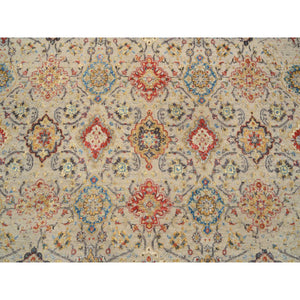 8'1"x8'1" Beige, THE SUNSET ROSETTES with Soft Colors, Wool and Pure Silk, Hand Knotted, Square Oriental Rug FWR385980