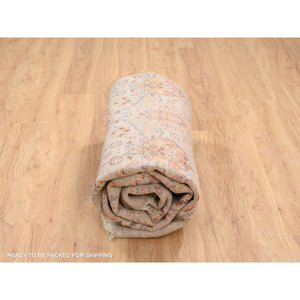 8'1"x8'1" Beige, THE SUNSET ROSETTES with Soft Colors, Wool and Pure Silk, Hand Knotted, Square Oriental Rug FWR385980