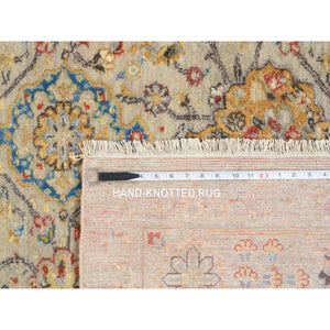 8'1"x8'1" Beige, THE SUNSET ROSETTES with Soft Colors, Wool and Pure Silk, Hand Knotted, Square Oriental Rug FWR385980