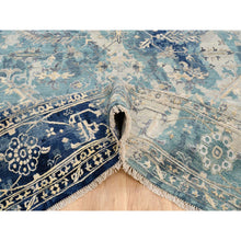 Load image into Gallery viewer, 10&#39;x13&#39;10&quot; Blue-Teal Broken Persian Heriz Hand Knotted Erased Design Wool And Silk Oriental Rug FWR385992