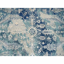 Load image into Gallery viewer, 10&#39;x13&#39;10&quot; Blue-Teal Broken Persian Heriz Hand Knotted Erased Design Wool And Silk Oriental Rug FWR385992