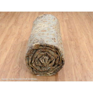 12'x18' Light Gray, Hand Knotted Karajeh Design with Tribal Medallions, Pure Wool Oriental Oversize Rug FWR386010