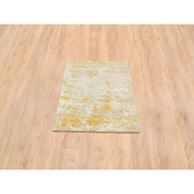 Load image into Gallery viewer, 2&#39;x2&#39;10&quot; Gold-Cream, Hand Knotted, Wool and Silk, Abstract Design, Hi-Low Pile, Oriental Mat Rug FWR386040