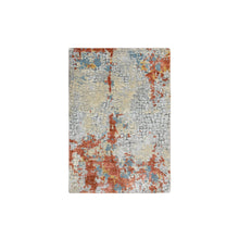 Load image into Gallery viewer, 2&#39;x3&#39; Cream-Rust Abstract With Fire Mosaic Design Wool And Silk, Hand Knotted Persian Knot Oriental Mat Rug FWR386058