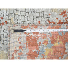 Load image into Gallery viewer, 2&#39;x3&#39; Cream-Rust Abstract With Fire Mosaic Design Wool And Silk, Hand Knotted Persian Knot Oriental Mat Rug FWR386058