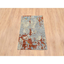 Load image into Gallery viewer, 2&#39;x3&#39; Cream-Rust Hand Knotted, Wool And Silk Abstract With Fire Mosaic Design, Mat Persian Knot Oriental Rug FWR386106