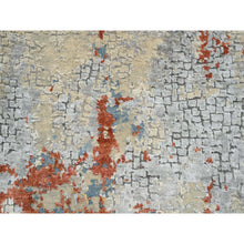 Load image into Gallery viewer, 2&#39;x3&#39; Cream-Rust Hand Knotted, Wool And Silk Abstract With Fire Mosaic Design, Mat Persian Knot Oriental Rug FWR386106