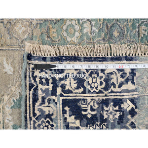 2'7"x17'9" Blue-Teal Hand Knotted Broken Persian Heriz Erased Design Wool And Silk Runner Oriental Rug FWR386118