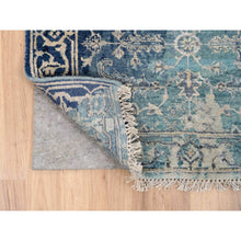 Load image into Gallery viewer, 2&#39;7&quot;x10&#39; Blue-Teal Erased Design Wool And Silk Hand Knotted Broken Persian Heriz Runner Oriental Rug FWR386136