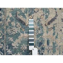 Load image into Gallery viewer, 2&#39;7&quot;x10&#39; Blue-Teal Erased Design Wool And Silk Hand Knotted Broken Persian Heriz Runner Oriental Rug FWR386136