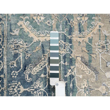 Load image into Gallery viewer, 2&#39;7&quot;x15&#39;9&quot; Blue-Teal Erased Design Wool And Silk Broken Persian Heriz Hand Knotted Oriental Runner Rug FWR386202