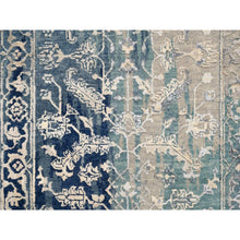 Load image into Gallery viewer, 2&#39;7&quot;x15&#39;9&quot; Blue-Teal Erased Design Wool And Silk Broken Persian Heriz Hand Knotted Oriental Runner Rug FWR386202