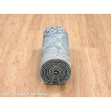 Load image into Gallery viewer, 2&#39;7&quot;x15&#39;9&quot; Blue-Teal Erased Design Wool And Silk Broken Persian Heriz Hand Knotted Oriental Runner Rug FWR386202