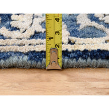 Load image into Gallery viewer, 2&#39;7&quot;x15&#39;9&quot; Blue-Teal Erased Design Wool And Silk Broken Persian Heriz Hand Knotted Oriental Runner Rug FWR386202