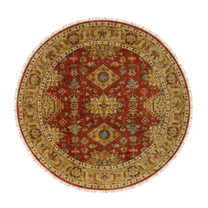 6'1"x6'1" Red-Gold Karajeh Design Organic Wool Hand Knotted Oriental Round Rug FWR386208