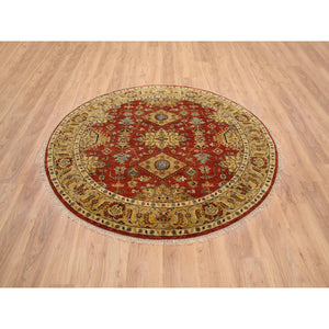 6'1"x6'1" Red-Gold Karajeh Design Organic Wool Hand Knotted Oriental Round Rug FWR386208