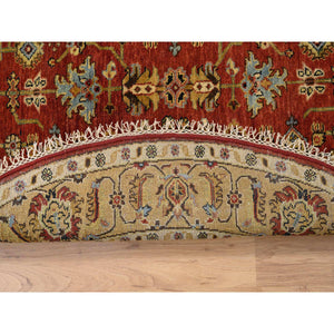 6'1"x6'1" Red-Gold Karajeh Design Organic Wool Hand Knotted Oriental Round Rug FWR386208