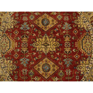 6'1"x6'1" Red-Gold Karajeh Design Organic Wool Hand Knotted Oriental Round Rug FWR386208
