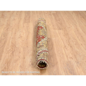 6'1"x6'1" Red-Gold Karajeh Design Organic Wool Hand Knotted Oriental Round Rug FWR386208