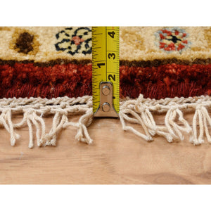 6'1"x6'1" Red-Gold Karajeh Design Organic Wool Hand Knotted Oriental Round Rug FWR386208