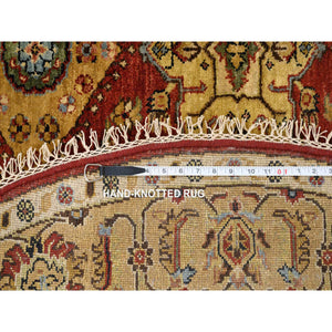 6'1"x6'1" Red-Gold Karajeh Design Organic Wool Hand Knotted Oriental Round Rug FWR386208