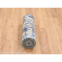 Load image into Gallery viewer, 2&#39;6&quot;x8&#39; Denim Blue Mosaic Design Wool and Silk with Mix of Gold, Hand Knotted Runner Persian Knot Oriental Rug FWR386220