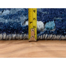 Load image into Gallery viewer, 2&#39;6&quot;x8&#39; Denim Blue Mosaic Design Wool and Silk with Mix of Gold, Hand Knotted Runner Persian Knot Oriental Rug FWR386220