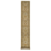 Load image into Gallery viewer, 2&#39;6&quot;x21&#39;10&quot; Light Gray, Tribal Medallions, Pure Wool Hand Knotted Karajeh Design Oriental Runner Rug FWR386268