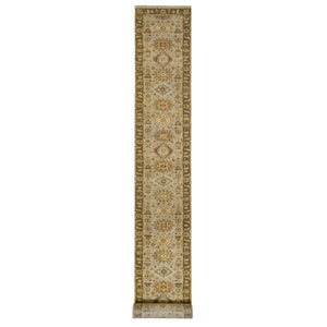 2'6"x21'10" Light Gray, Tribal Medallions, Pure Wool Hand Knotted Karajeh Design Oriental Runner Rug FWR386268