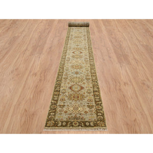 2'8x19'10" Light Gray Karajeh Design with Tribal Medallions Hand Knotted Pure Wool Oriental Runner Rug FWR386274