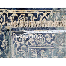 Load image into Gallery viewer, 2&#39;x3&#39; Blue-Teal Erased Design Wool And Silk Hand Knotted Broken Persian Heriz Oriental Mat Rug FWR386310